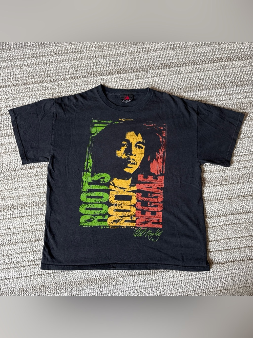 Vintage Bob Marley ZION ROOT WEAR Tag Roots Rock Reggae T Shirt Large Y2K Black